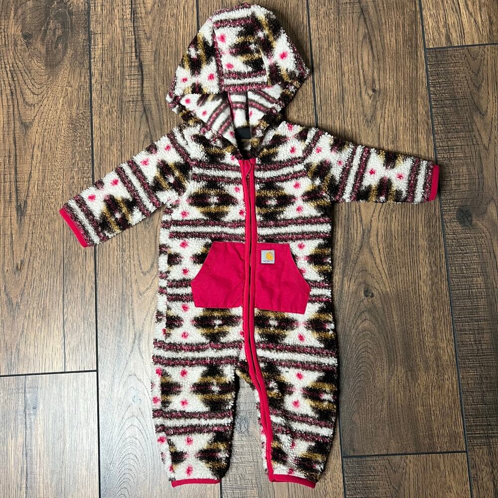 Carhartt Baby Sherpa One Piece Romper Full Zip Hooded Coveralls Southwest Pink